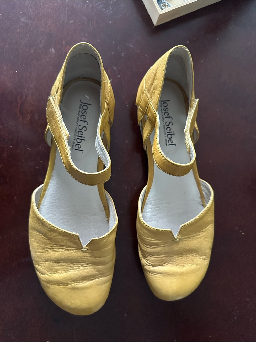 Josef Seibel Mustard Leather Mary Jane Flats with Strap